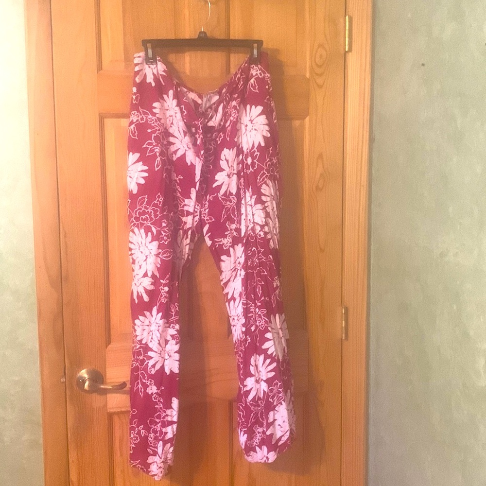 Newport News Tie Front Pants/Bathing Suit Cover Up Size Large 100% Rayon